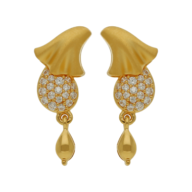 Sparking Stone Drops Floret Design Gold Earring